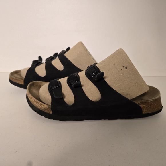 Birkenstocks Newalk Women's Size 7.5 38 Black Leather Suede Triple Strap Sandals - Picture 3 of 9